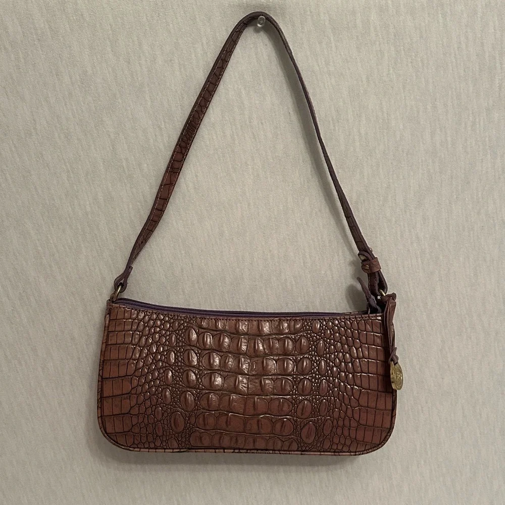 Vintage Brahmin Y2K Croc Embossed Leather Handbag Shoulder Mini Bag w/ Dust Bag